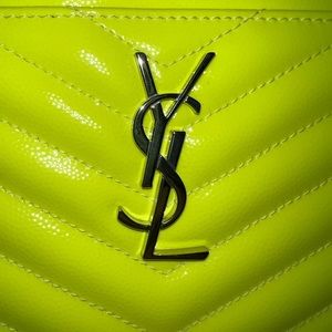 Authentic, NWT & receipt Neon yellow YSL monogram bill pouch & dust bag & box.